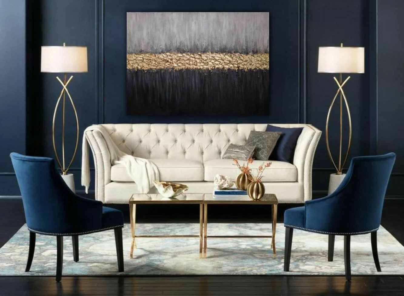 Gold Original Leaf Contemporary Abstract Canvas Artwork ZCL20